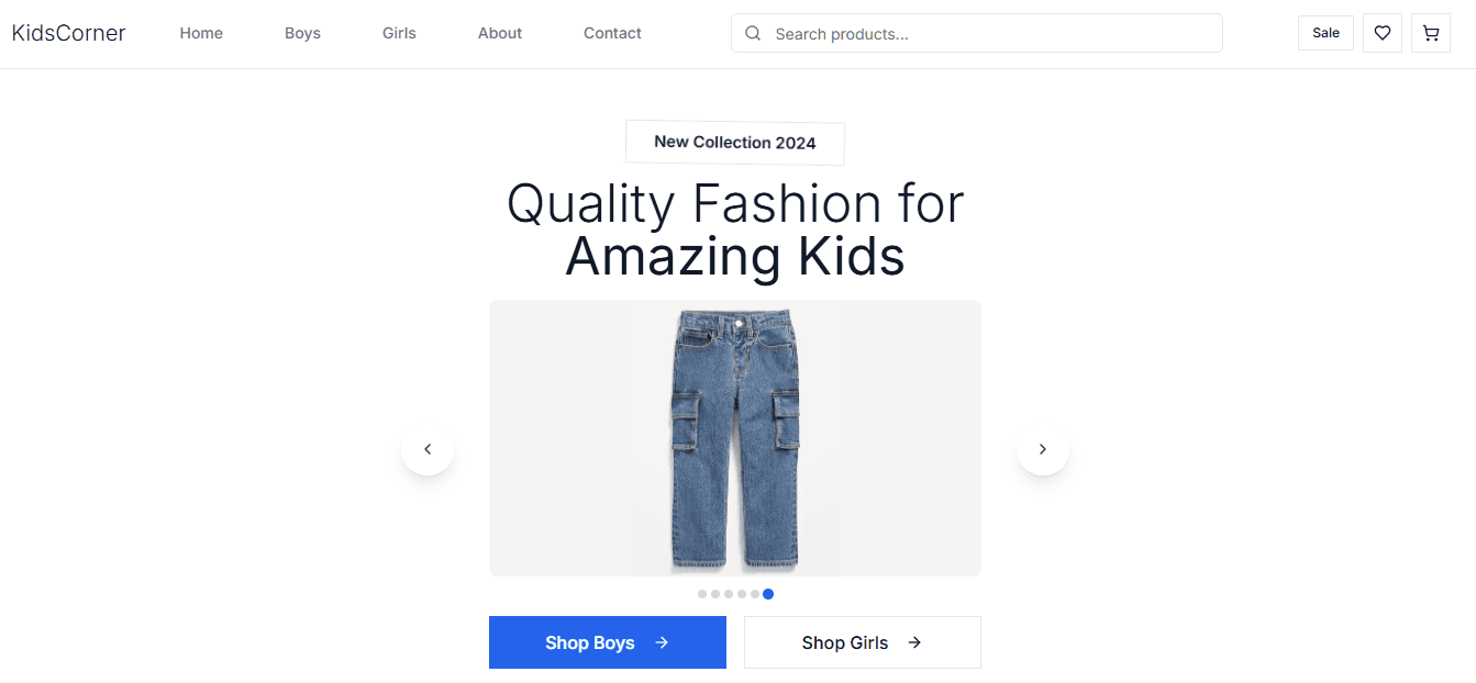 KidsCorner children's fashion e-commerce homepage